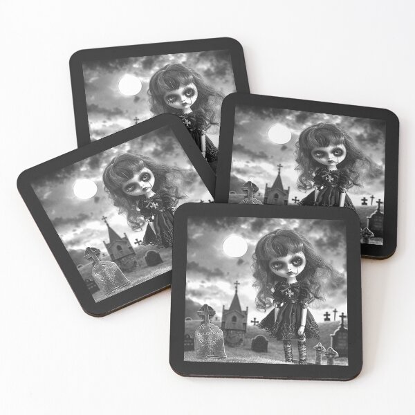 Item preview, Gothic Doll in Moonlit Cemetery Dark Fantasy Art designed and sold by inkoutninja.