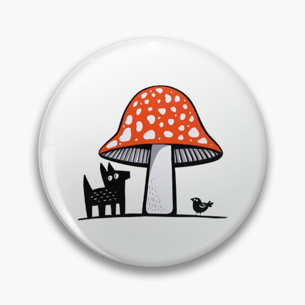 Item preview, Folk Art Big Red Mushroom Dog and Bird designed and sold by DariaKusto.