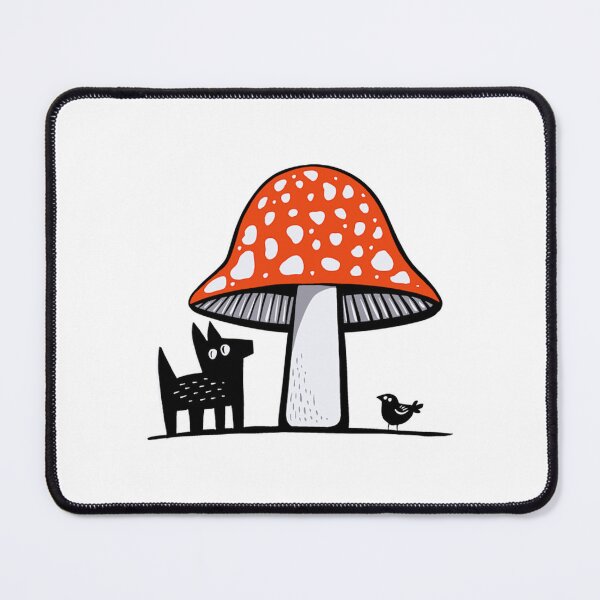 Item preview, Folk Art Big Red Mushroom Dog and Bird designed and sold by DariaKusto.