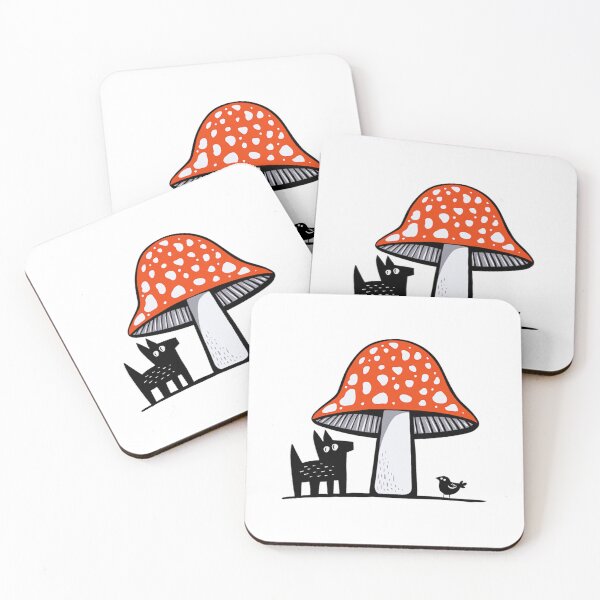 Item preview, Folk Art Big Red Mushroom Dog and Bird designed and sold by DariaKusto.