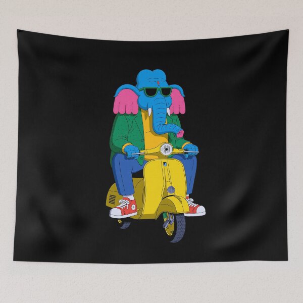 Item preview, Ganesha Riding Retro Scooter Vintage Pop Art designed and sold by PANNARUK THAILAND.