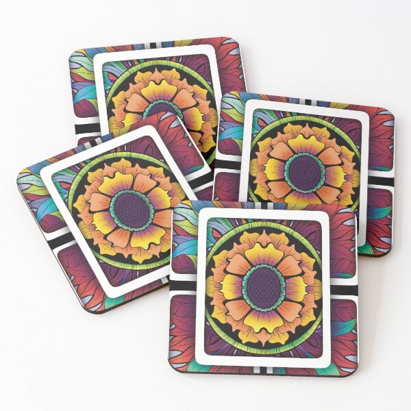 Item preview, Five Square Abstract Sunflower Colored Zentangle designed and sold by StaticAlien.