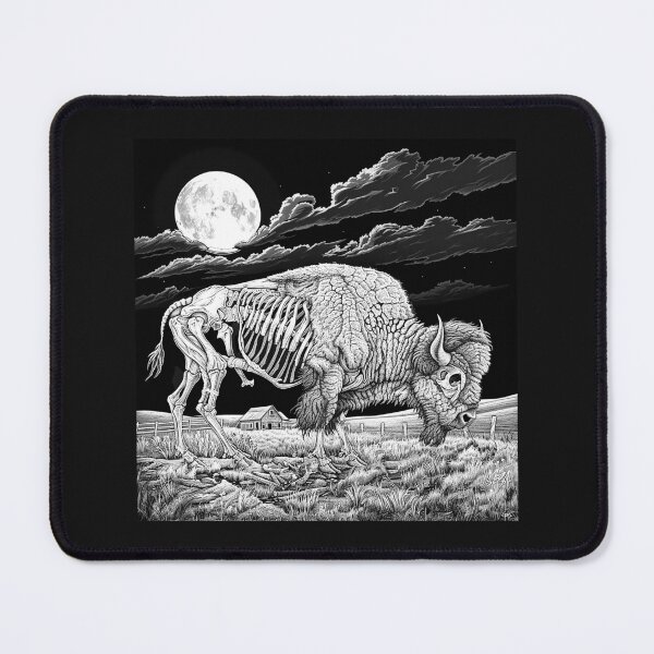 Item preview, Skeleton Bison Under Full Moon Western Gothic Prairie Art designed and sold by inkoutninja.
