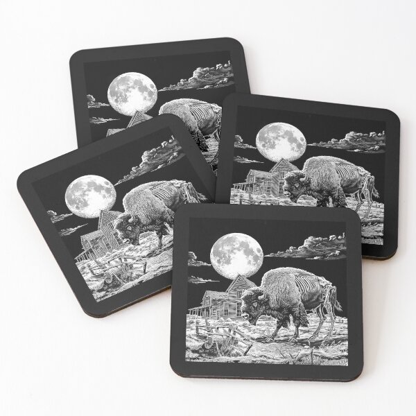 Item preview, Skeleton Bison at Haunted Farm Under Full Moon Gothic Art designed and sold by inkoutninja.