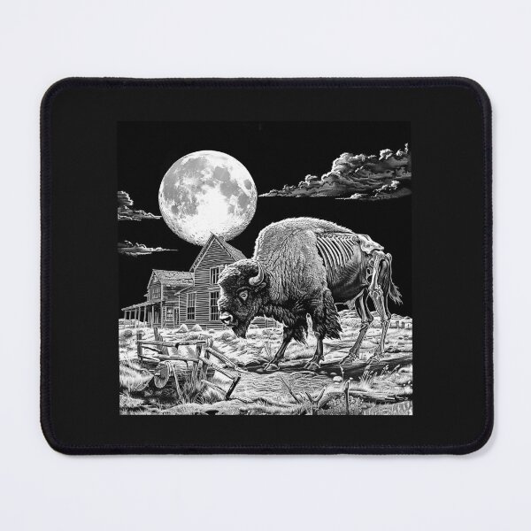 Item preview, Skeleton Bison at Haunted Farm Under Full Moon Gothic Art designed and sold by inkoutninja.