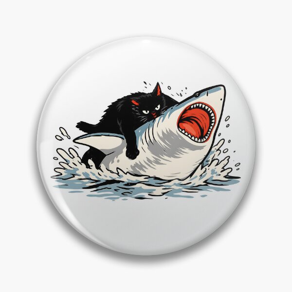 Item preview, Funny Cat Riding Shark designed and sold by moonboiuwu.