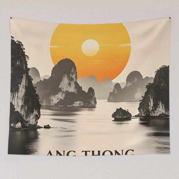 Item preview, Ang Thong Marine Park Thailand Retro Sunset Travel Poster | Vintage Tropical Island Wall Art designed and sold by Spirit of Siam.