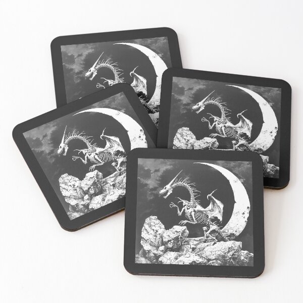 Item preview, Skeleton Dragon Beneath Crescent Moon Gothic Fantasy Art designed and sold by inkoutninja.