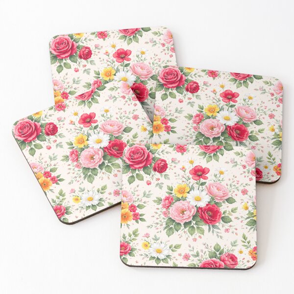 Item preview, Romantic Cottage Garden Floral Pattern | Pink Roses, Peonies & Daisies Seamless Botanical Print designed and sold by Dreamweaver Mandalas.