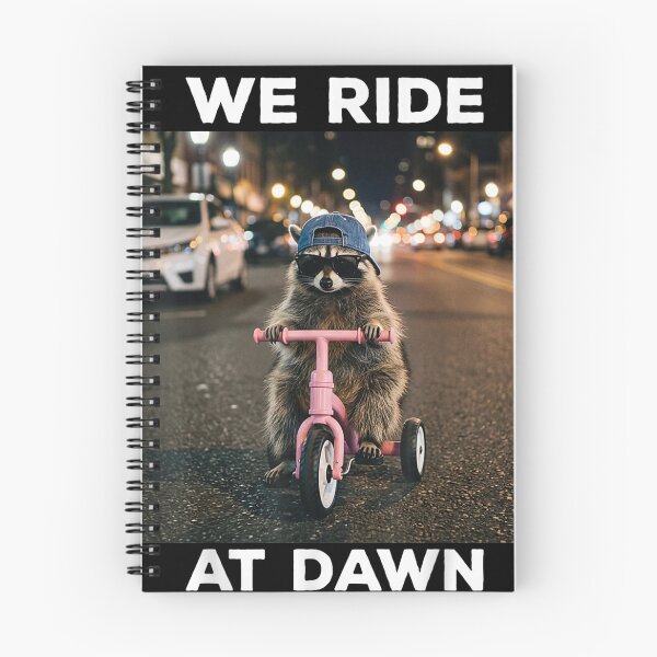Item preview, We Ride at Dawn Funny Racoon Riding Tricycle Chaotic Meme designed and sold by OMITTEROMINOUS.