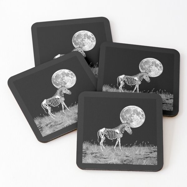 Item preview, Skeleton Zebra Under Full Moon Gothic Wildlife Art designed and sold by inkoutninja.