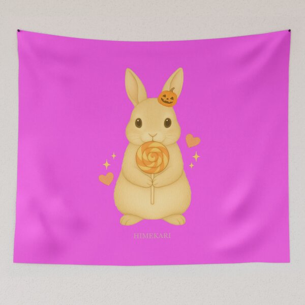Item preview, Halloween Bunny with Lollipop – Solid Pink designed and sold by HIMEKARI.