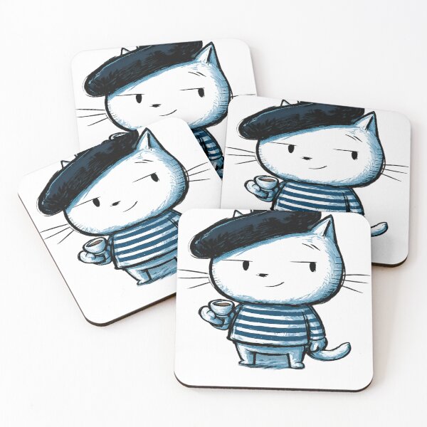 Item preview, Cute French Cat Beret Coffee Cup Ink Art designed and sold by UhuCriei .
