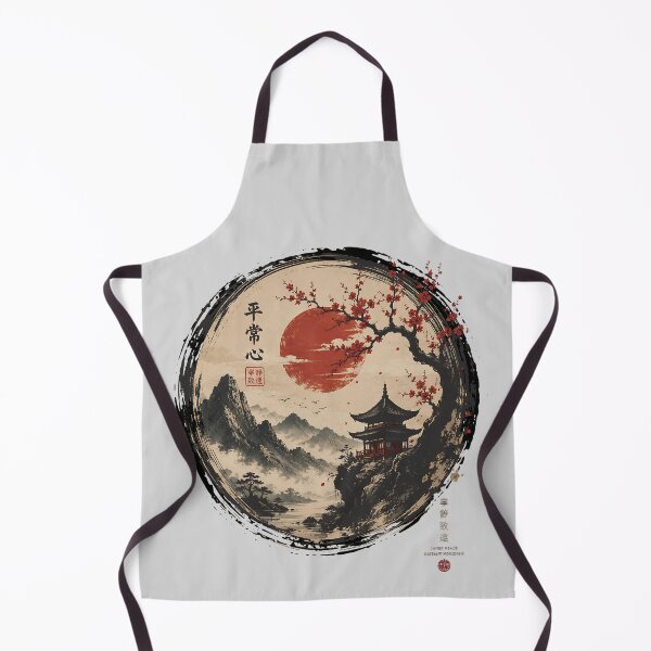 Item preview, Oriental Mountain Temple Landscape Chinese Calligraphy Ink Style Sakura and Red Sun designed and sold by dytf79.