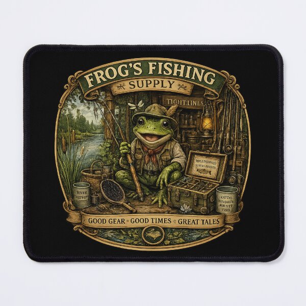 Item preview, Frog's Fishing Supply | Cute Frog Angler Shop | Woodland Fishing Gear | Cabin Lake Adventure | Fisherman Gift | Outdoor Nature Shirt designed and sold by MrDev.