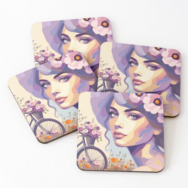 Item preview, Vintage Floral Bicycle Woman Portrait designed and sold by ArtByBoya.