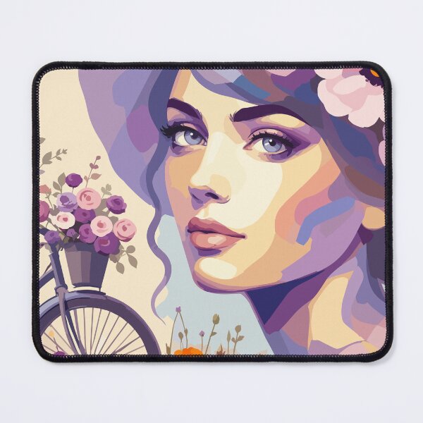 Item preview, Vintage Floral Bicycle Woman Portrait designed and sold by ArtByBoya.