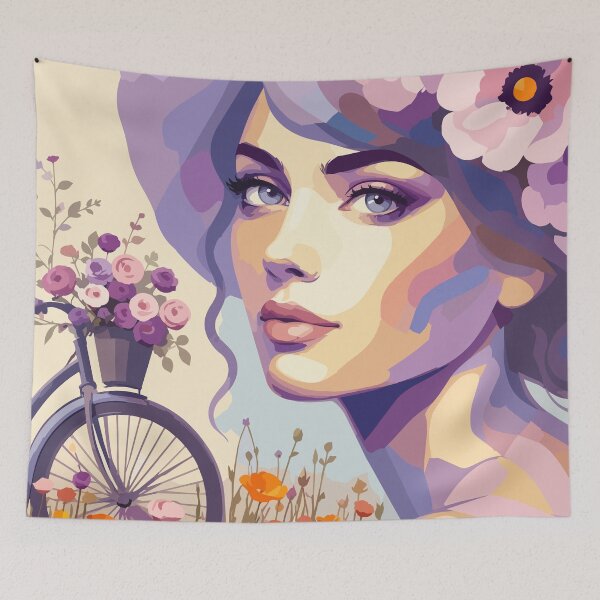 Item preview, Vintage Floral Bicycle Woman Portrait designed and sold by ArtByBoya.
