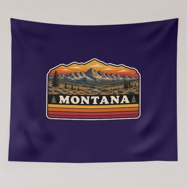 Item preview, Montana Mountain Sunset Retro Badge | Big Sky Country Wilderness designed and sold by Swanny's Custom T-shirt and Gift Designs.