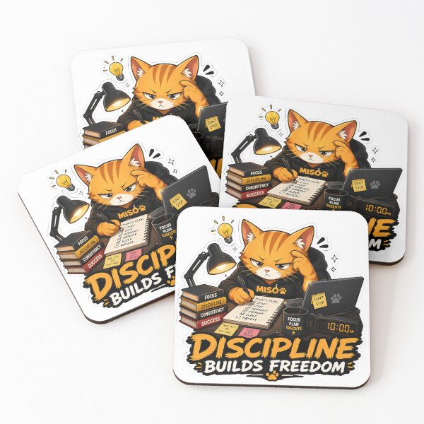 Item preview, MISO | Discipline Builds Freedom Motivational Cat Sticker & T-Shirt Design designed and sold by Meow-Attitude.
