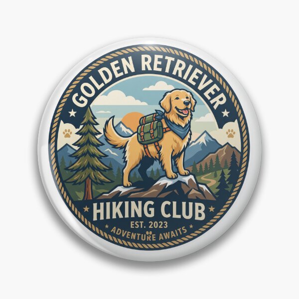 Item preview, Golden Retriever Hiking Club Mountain Trail Camper Adventure designed and sold by PictoVibe.