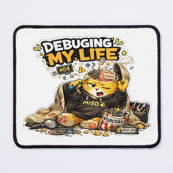 Item preview, MISO | Debugging My Life Funny Programmer Cat Sticker & T-Shirt Design designed and sold by Meow-Attitude.
