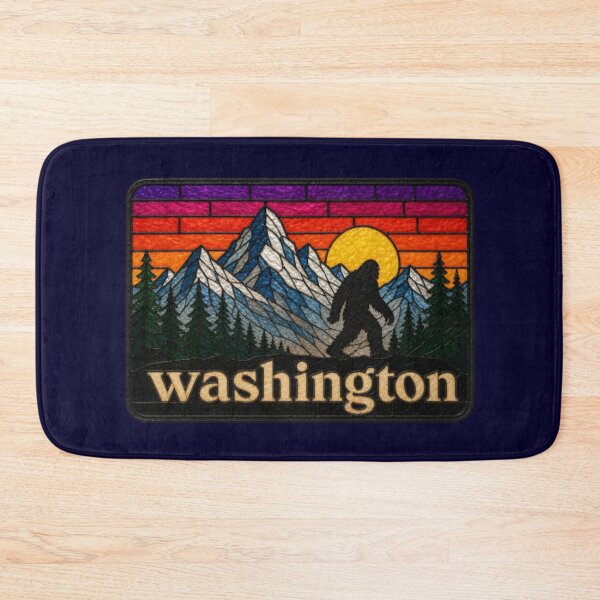 Item preview, Washington State Sasquatch Stained Glass Retro Sunset designed and sold by Swanny's Custom T-shirt and Gift Designs.