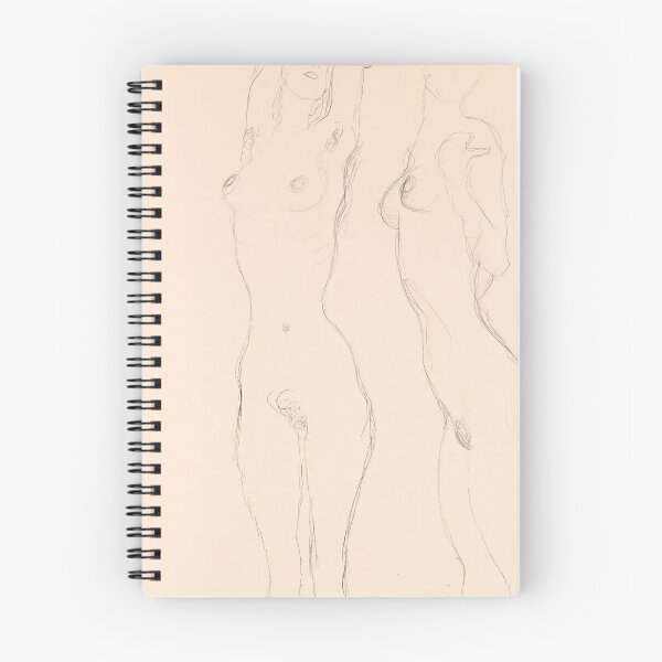Artikelvorschau, Zwei Akte, der linke mit erhobenen Armen von Gustav Klimt: Minimalistische Figurenstudie entworfen und verkauft von artofuniverse.