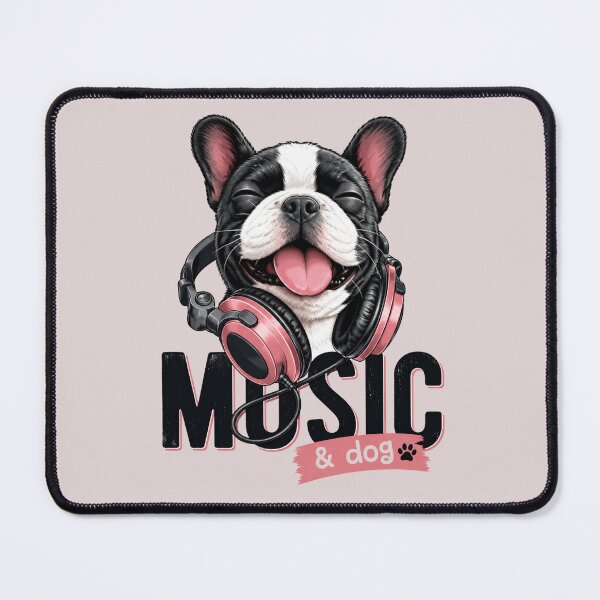 Item preview, Music & Dog - French Bulldog with Pink Headphones T-Shirt Design designed and sold by PrintAura15.