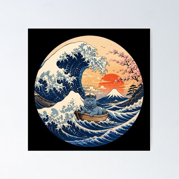 Item preview, Funny British Shorthair Cat Captain Japanese Kanagawa Wave Japan Boat Mom Dad Kids designed and sold by FurryHavenPH.