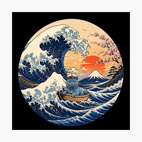 Item preview, Funny British Shorthair Cat Captain Japanese Kanagawa Wave Japan Boat Mom Dad Kids designed and sold by FurryHavenPH.