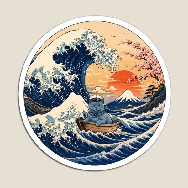 Item preview, Funny British Shorthair Cat Captain Japanese Kanagawa Wave Japan Boat Mom Dad Kids designed and sold by FurryHavenPH.