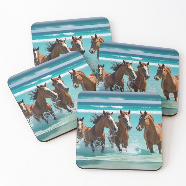 Item preview, Four Wild Horses Running Through Turquoise Waves designed and sold by 247GiftsbyTina.