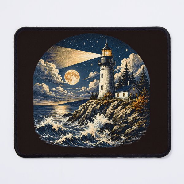 Item preview, Lighthouse Full Moon Stormy Sea Cliffside Vintage Engraving Night Scene T-Shirt designed and sold by QuirkyCloud Designs.