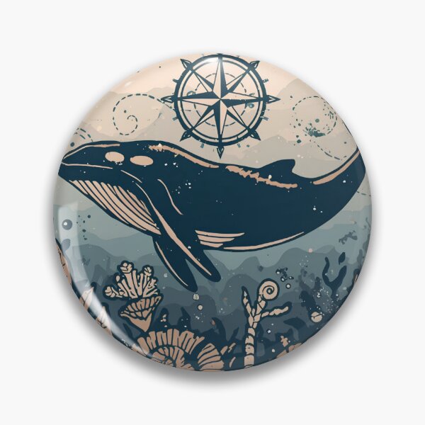 Item preview, Ocean Adventure Whale Compass Rose Seashells Vintage Nautical Marine Art T-Shirt designed and sold by QuirkyCloud Designs.