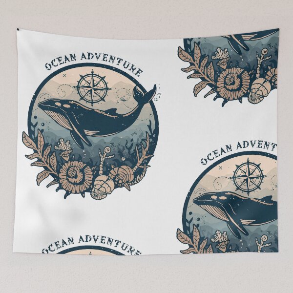 Item preview, Ocean Adventure Whale Compass Rose Seashells Vintage Nautical Marine Art T-Shirt designed and sold by QuirkyCloud Designs.