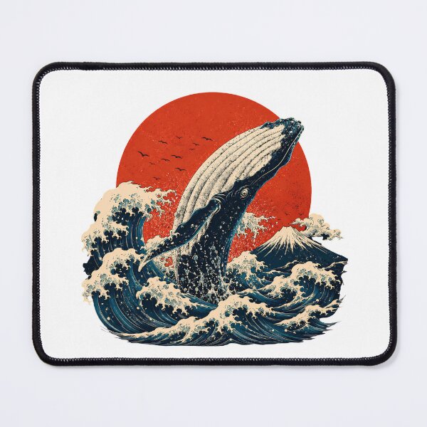 Item preview, Japanese Great Wave Humpback Whale Rising Sun Mount Fuji Vintage Ukiyo-e Art T-Shirt designed and sold by QuirkyCloud Designs.