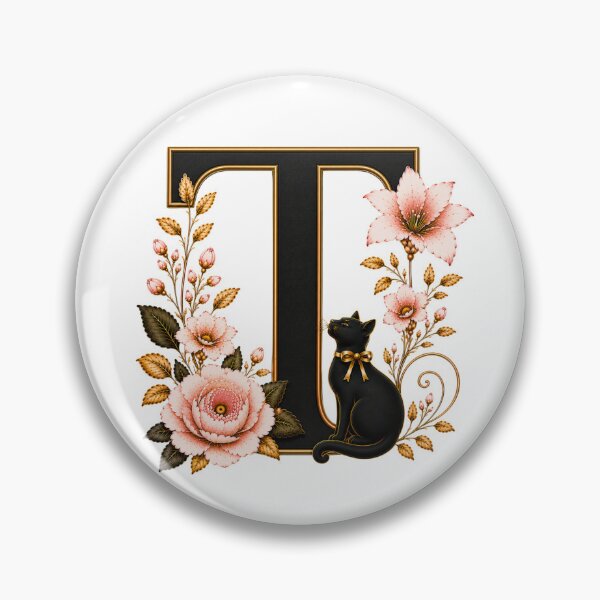 Item preview, Floral Letter T with Black Cat | Elegant Botanical Monogram | Vintage Alphabet Initial designed and sold by MoodLay.