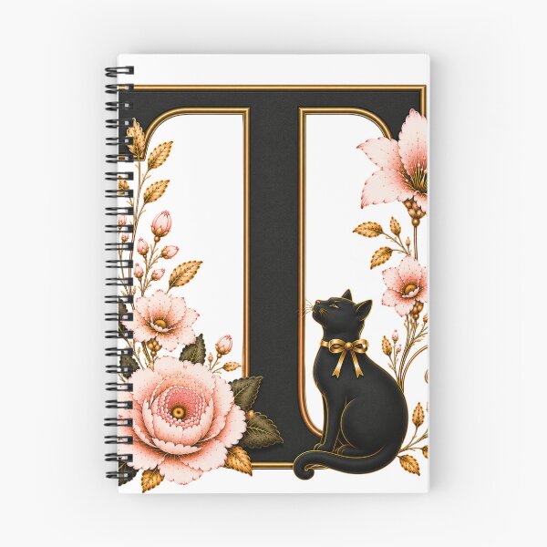 Item preview, Floral Letter T with Black Cat | Elegant Botanical Monogram | Vintage Alphabet Initial designed and sold by MoodLay.