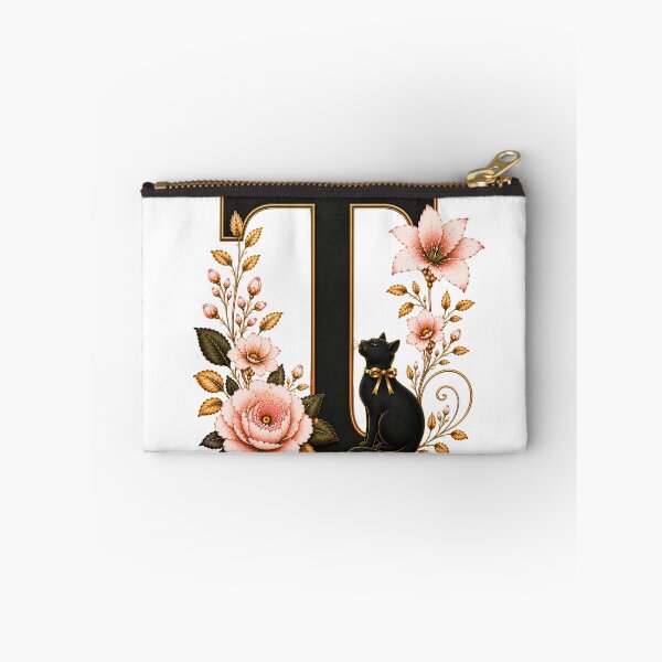 Item preview, Floral Letter T with Black Cat | Elegant Botanical Monogram | Vintage Alphabet Initial designed and sold by MoodLay.