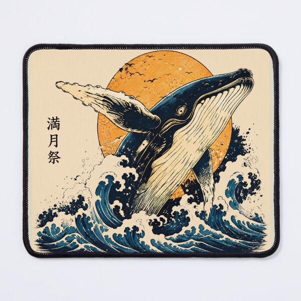 Item preview, Japanese Full Moon Festival Whale Great Wave Kanji Vintage Ukiyo-e Art T-Shirt designed and sold by QuirkyCloud Designs.