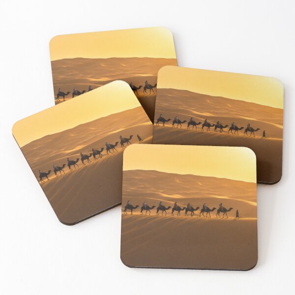 Item preview, Golden Desert Camel Caravan at Sunset | Sahara Landscape Fine Art Photography designed and sold by ApexAnimal Art.