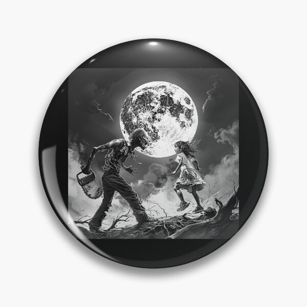 Item preview, Undead Chainsaw Killer Chasing Girl Under Full Moon Gothic Horror Art designed and sold by inkoutninja.