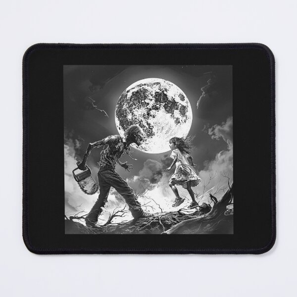 Item preview, Undead Chainsaw Killer Chasing Girl Under Full Moon Gothic Horror Art designed and sold by inkoutninja.
