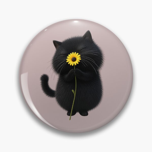 Item preview, Cute Fluffy Black Cat with Sunflower - Adorable Kawaii Cat Art designed and sold by PrintAura15.