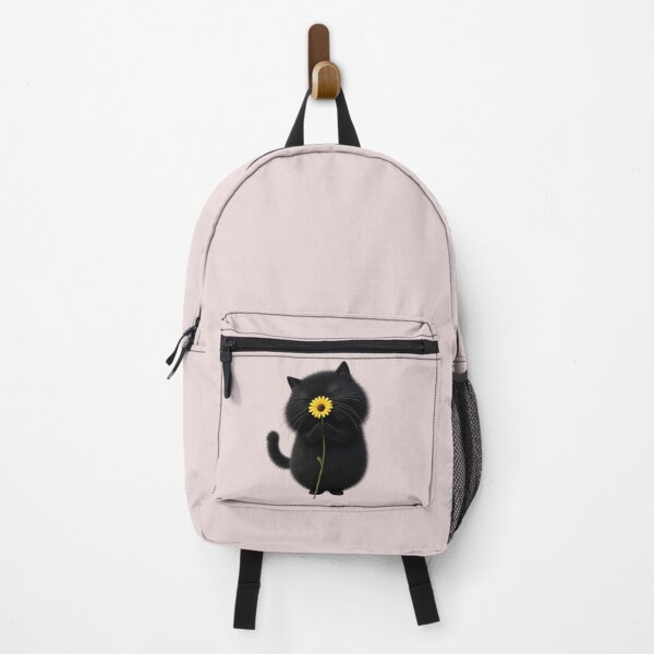 Item preview, Cute Fluffy Black Cat with Sunflower - Adorable Kawaii Cat Art designed and sold by PrintAura15.