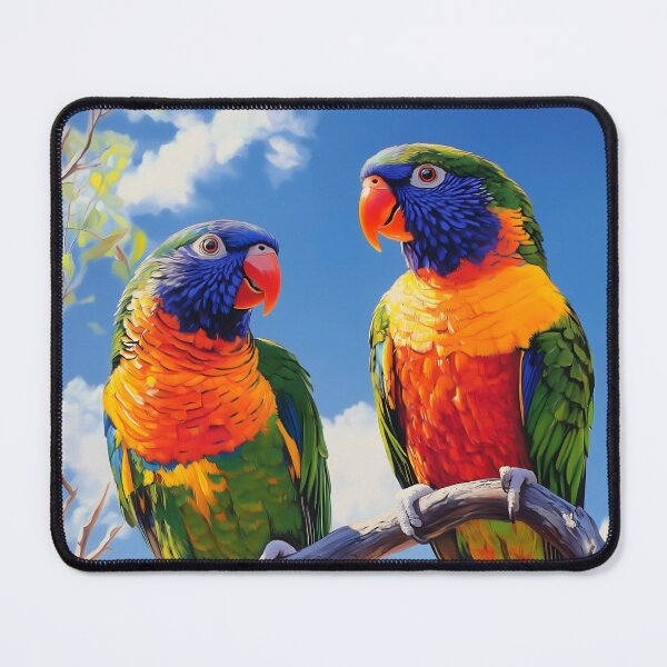 Item preview, Colourful Rainbow Lorikeet Pair Under a Blue Sky designed and sold by 247GiftsbyTina.