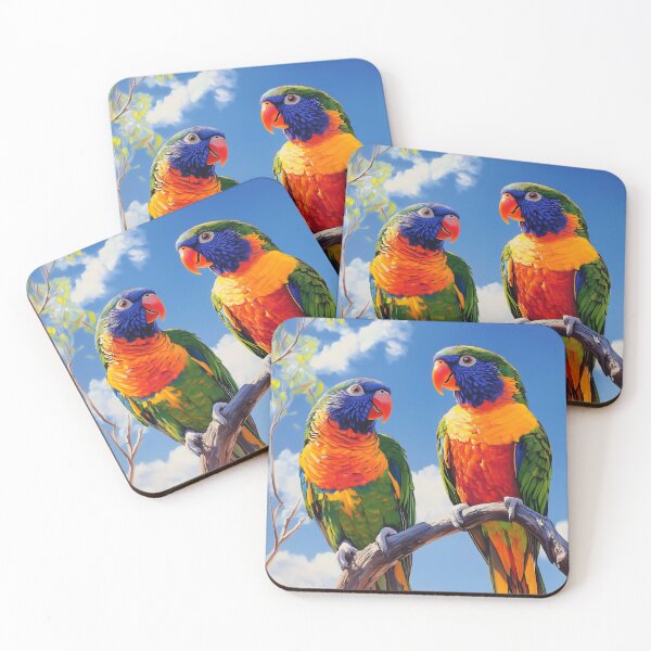 Item preview, Colourful Rainbow Lorikeet Pair Under a Blue Sky designed and sold by 247GiftsbyTina.