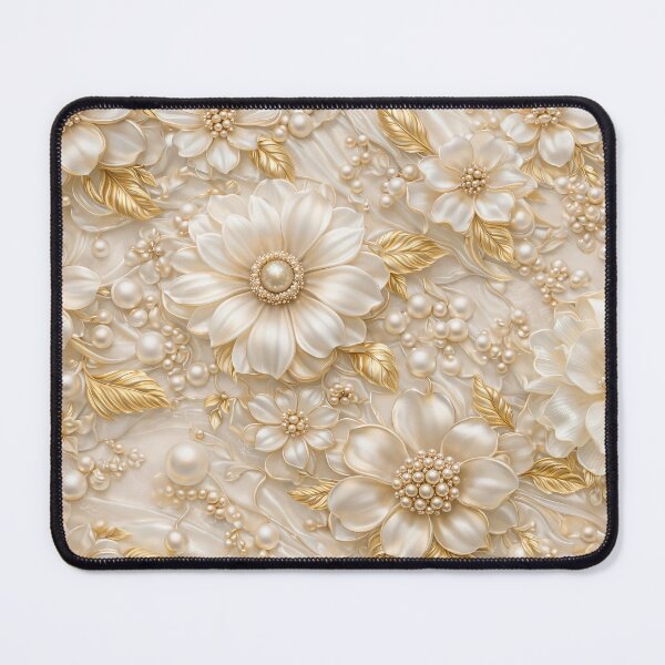 Item preview, 3d cream and gold enamel pattern designed and sold by Dreamweaver Mandalas.
