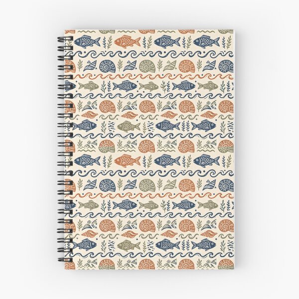 Item preview, Block Print Ocean Pattern Marine Wildlife designed and sold by SplashTastic.